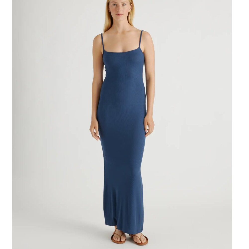 Quince Tencel Rib Knit Maxi Slip Dress Navy